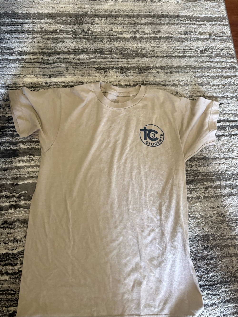 Sunday Beige Short Sleeve Tee with Navy Logo